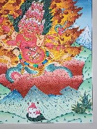 [rahula] Wrathful Protector Deity Tibetan Thangka Painting With Symbolic Detailing