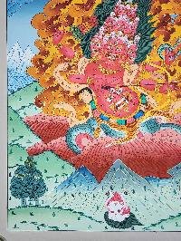 [rahula] Wrathful Protector Deity Tibetan Thangka Painting With Symbolic Detailing