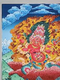 [rahula] Wrathful Protector Deity Tibetan Thangka Painting With Symbolic Detailing