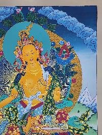 thumb2-Green Tara Tibetan Buddhist Female Deity Thangka Painting With Healing Symbolism