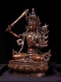 [manjushri] Handmade Nepali Buddhist Statue, [chocolate Oxidized Finish]