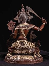 [manjushri] Handmade Nepali Buddhist Statue, [silver Inlaid Finish], [hand Painted Face]