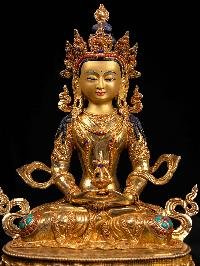 [aparimita] Handmade Nepali Buddhist Statue, [full Gold Plated], [stone Setting
], [face Painted]