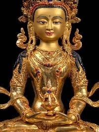 [aparimita] Handmade Nepali Buddhist Statue, [full Gold Plated], [stone Setting
], [face Painted]