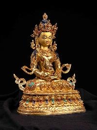 [aparimita] Handmade Nepali Buddhist Statue, [full Gold Plated], [stone Setting
], [face Painted]