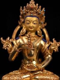 [vajrasattva] Handmade Nepali Buddhist Statue, [full Gold Plated], [stone Setting], [face Painted]