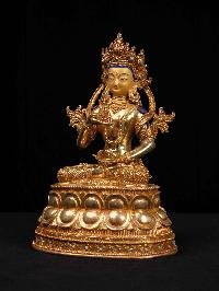 [vajrasattva] Handmade Nepali Buddhist Statue, [full Gold Plated], [stone Setting], [face Painted]
