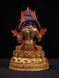 [vajrasattva] Handmade Nepali Buddhist Statue, [full Gold Plated], [stone Setting], [face Painted]
