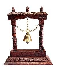 Buddhist Handmade Traditional Table Bell On Wooden Frame