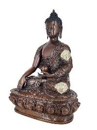 [shakyamuni Buddha] Handmade Nepali Buddhist Statue, [silver And Chocolate Oxidized]