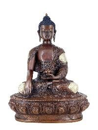 [shakyamuni Buddha] Handmade Nepali Buddhist Statue, [silver And Chocolate Oxidized]