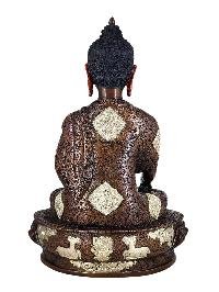 [shakyamuni Buddha] Handmade Nepali Buddhist Statue, [silver And Chocolate Oxidized]