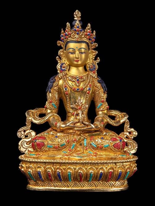 [Aparmita] Handmade Nepali Buddhist Statue, [Full Gold Plated], [Face Painted]-37489