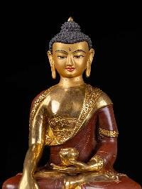 [shakyamuni Buddha] Handmade Nepali Buddhist Statue, [full Gold Plated], [face Painted]
