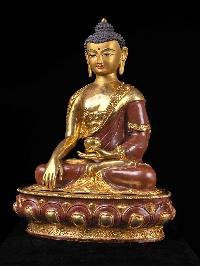 [shakyamuni Buddha] Handmade Nepali Buddhist Statue, [full Gold Plated], [face Painted]