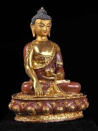 [shakyamuni Buddha] Handmade Nepali Buddhist Statue, [full Gold Plated], [face Painted]