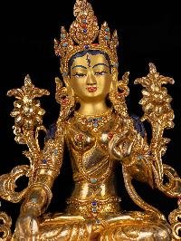 [white Tara] Handmade Nepali Buddhist Statue, [full Gold Plated], [face Painted]