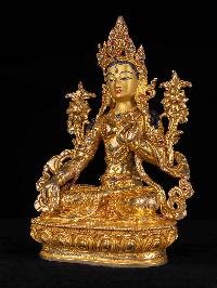 [white Tara] Handmade Nepali Buddhist Statue, [full Gold Plated], [face Painted]