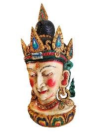 Buddhist Handmade Wooden Head, [white Tara], Tibetan Style With [traditional Color], [poplar Wood]