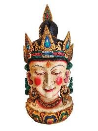Buddhist Handmade Wooden Head, [white Tara], Tibetan Style With [traditional Color], [poplar Wood]