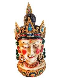 Buddhist Handmade Wooden Head, [white Tara], Tibetan Style With [traditional Color], [poplar Wood]