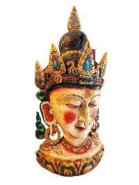 Buddhist Handmade Wooden Head, [white Tara], Tibetan Style With [traditional Color], [poplar Wood]