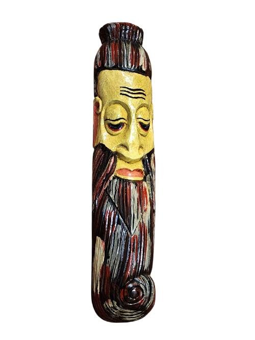 Handmade Wooden Mask, [tribal Mask], Or [long Face] Tibetan Style With [traditional Color], [poplar Wood]
