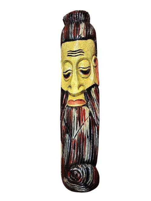 Handmade Wooden Mask, [tribal Mask], Or [long Face] Tibetan Style With [traditional Color], [poplar Wood]