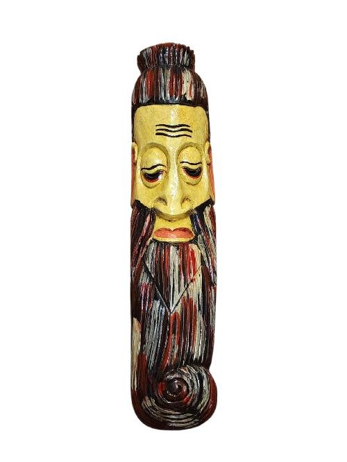 Handmade Wooden Mask, [tribal Mask], Or [long Face] Tibetan Style With [traditional Color], [poplar Wood]