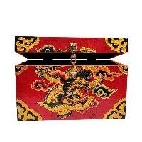 Buddhist Wooden Box With [dragon] Design, Tibetan Style With Traditional Color