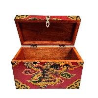 Buddhist Wooden Box With [dragon] Design, Tibetan Style With Traditional Color