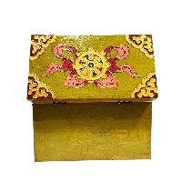 Buddhist Wooden Box With [cheppu] Design, Tibetan Style With Traditional Color