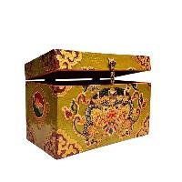 Buddhist Wooden Box With [cheppu] Design, Tibetan Style With Traditional Color