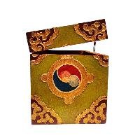 Buddhist Wooden Box With [cheppu] Design, Tibetan Style With Traditional Color
