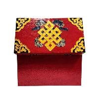 Buddhist Wooden Box With [flower] Design, Tibetan Style With Traditional Color
