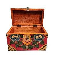 Buddhist Wooden Box With [flower] Design, Tibetan Style With Traditional Color