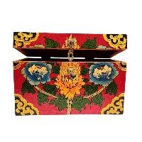 Buddhist Wooden Box With [flower] Design, Tibetan Style With Traditional Color