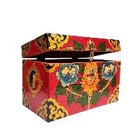 Buddhist Wooden Box With [flower] Design, Tibetan Style With Traditional Color