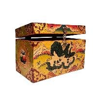 Buddhist Wooden Box With [snow Lion] Design, Tibetan Style With Traditional Color