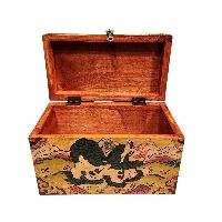 Buddhist Wooden Box With [snow Lion] Design, Tibetan Style With Traditional Color