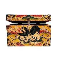 Buddhist Wooden Box With [snow Lion] Design, Tibetan Style With Traditional Color