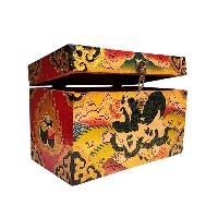 Buddhist Wooden Box With [snow Lion] Design, Tibetan Style With Traditional Color