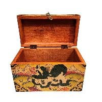 Buddhist Wooden Box With [snow Lion] Design, Tibetan Style With Traditional Color