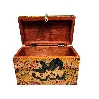 Buddhist Wooden Box With [snow Lion] Design, Tibetan Style With Traditional Color