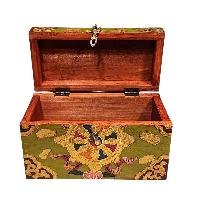 Buddhist Wooden Box With [dharmachakra] Design, Tibetan Style With Traditional Color