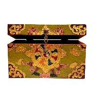 Buddhist Wooden Box With [dharmachakra] Design, Tibetan Style With Traditional Color