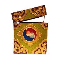 Buddhist Wooden Box With [dharmachakra] Design, Tibetan Style With Traditional Color