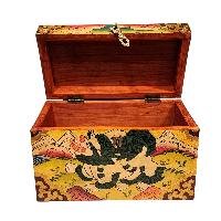 Buddhist Wooden Box With [snow Lion] Design, Tibetan Style With Traditional Color