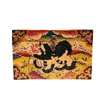 Buddhist Wooden Box With [snow Lion] Design, Tibetan Style With Traditional Color