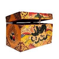 Buddhist Wooden Box With [snow Lion] Design, Tibetan Style With Traditional Color